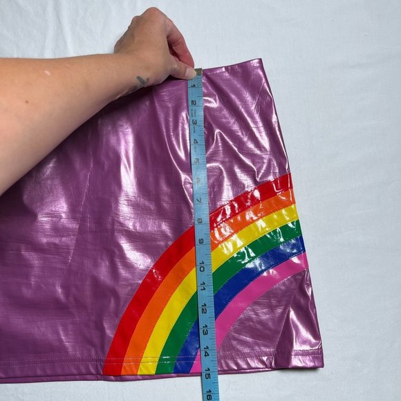 dELiA's by Dolls Kill Rainbow Magic Mini Skirt PVC Purple Polyurethane Pride XL - Picture 9 of 16